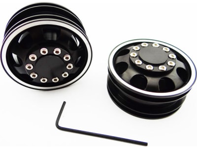 TTR113F01 Black Aluminum 1 / 14 Tamiya Tractor Front Wheels