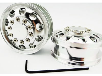 TTR114F08 Silver Aluminum 1 / 14 Tamiya Tractor Front Wheels  2 