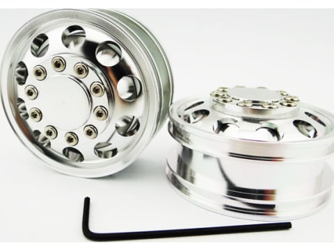 Xspede TTR114F08 Silver Aluminum 1 / 14 Tamiya Tractor Front Wheels 2