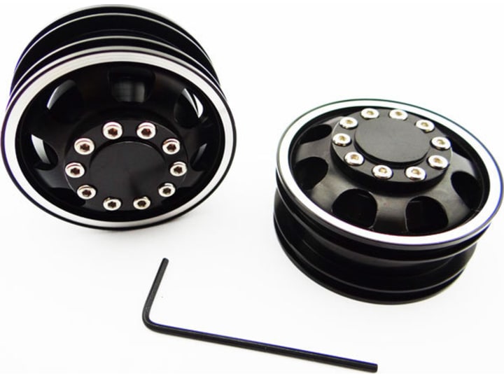 Xspede TTR113F01 Black Aluminum 1 / 14 Tamiya Tractor Front Wheels