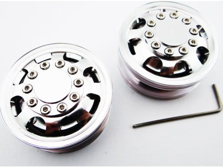 Xspede TTR113F08 Silver Aluminum 1 / 14 Tamiya Tractor Front Wheels
