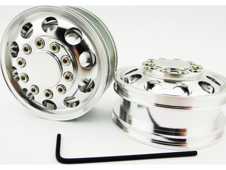 Xspede TTR114F08 Silver Aluminum 1 / 14 Tamiya Tractor Front Wheels 2