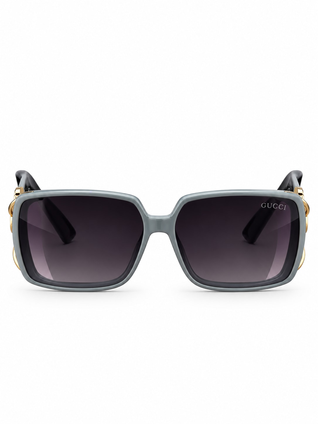 GUCCI CLEAR BLUE SQUARE CHAIN TEMPLE SUNGLASSES