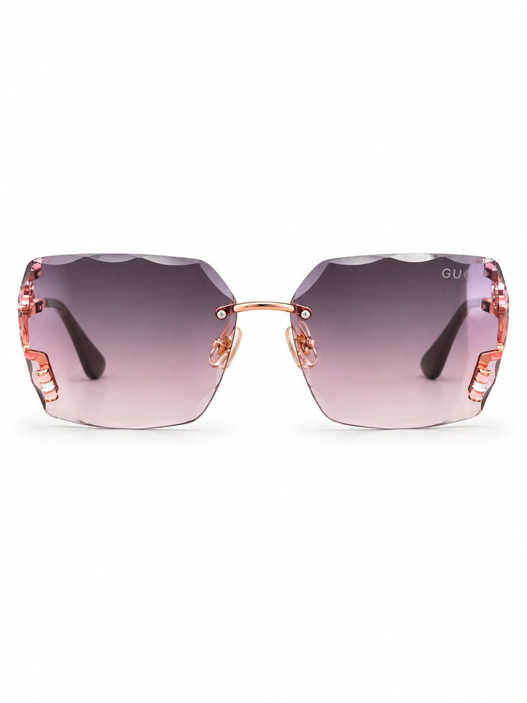 GUCCI PINK OCTAGON SCALLOPED RIMLESS SUNGLASSES