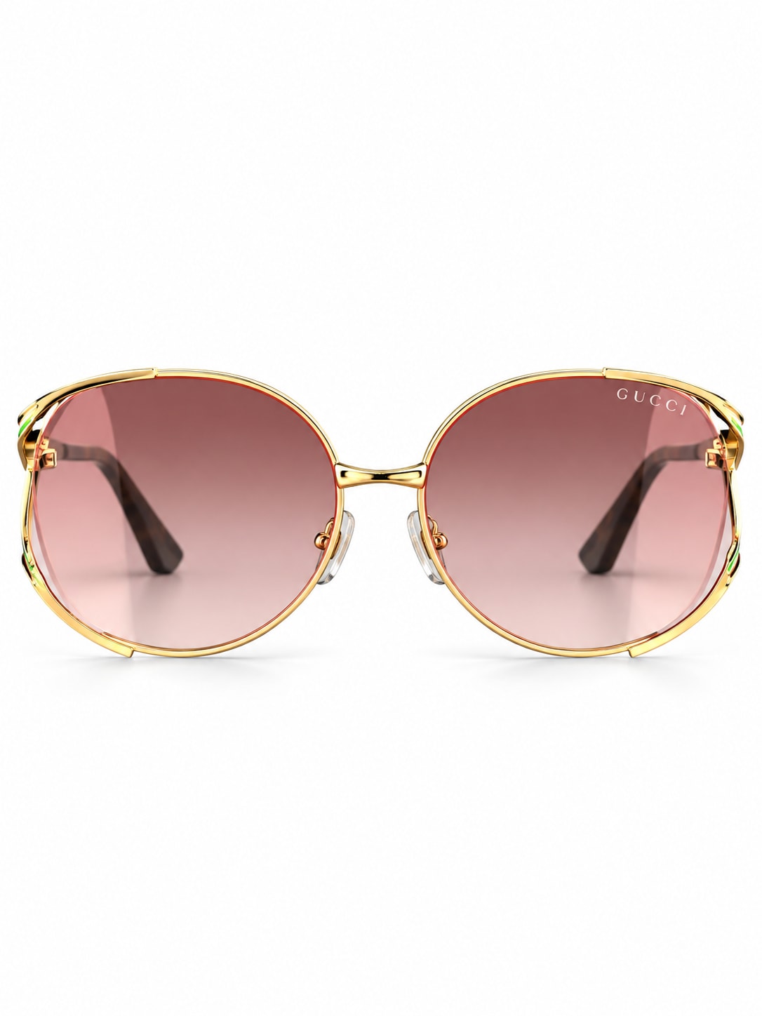 GUCCI GOLD PINK OVAL STRIPED TEMPLE SUNGLASSES