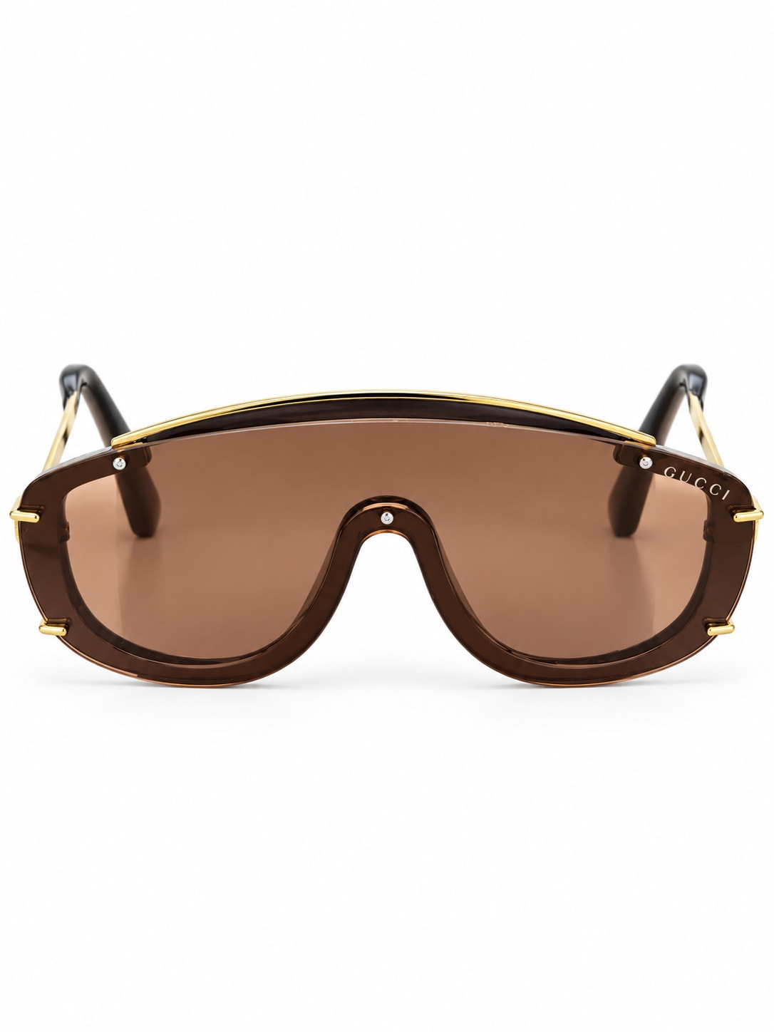 GUCCI GOLD BROWN AVIATOR SHIELD SUNGLASSES