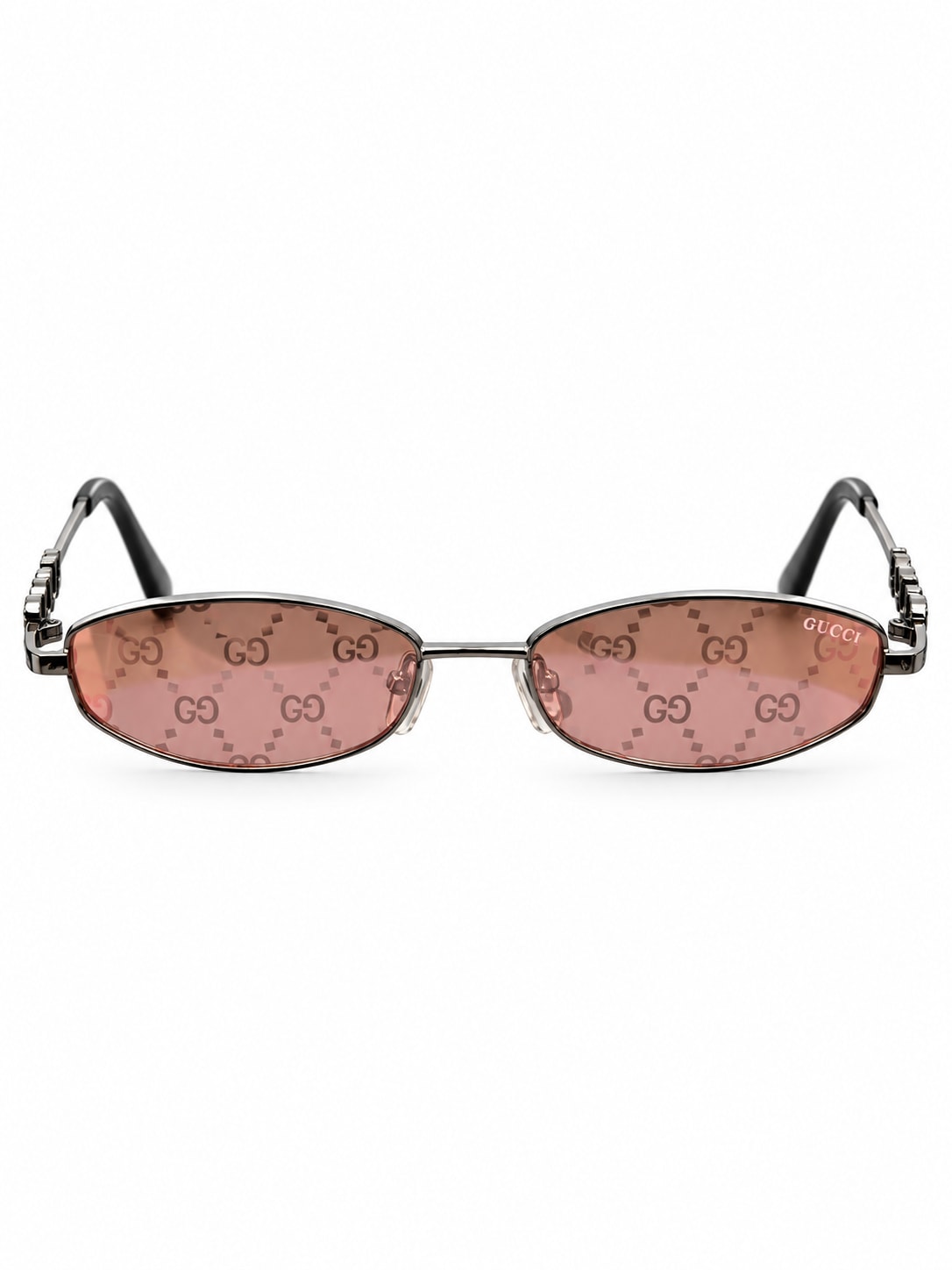 GUCCI SILVER PINK MONOGRAM OVAL SUNGLASSES