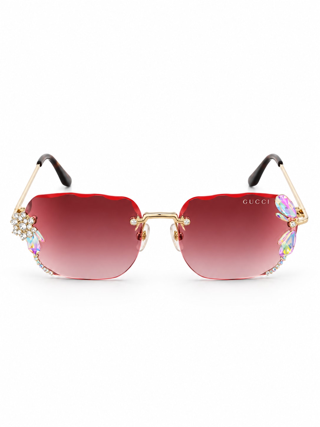 GUCCI PINK RIMLESS CRYSTAL FLOWER SUNGLASSES