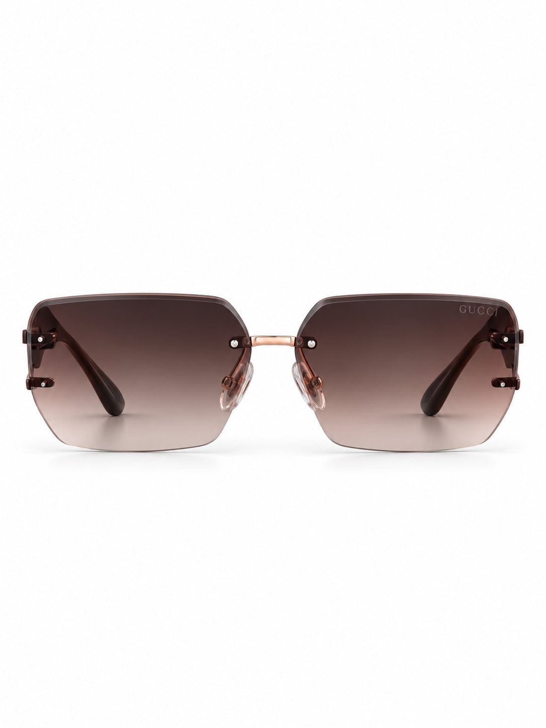 GUCCI BROWN RIMLESS RECTANGULAR SUNGLASSES