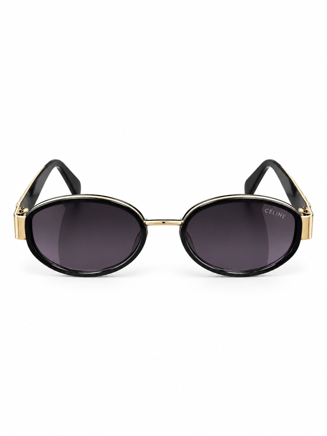 CELINE BLACK OVAL GOLD TEMPLE SUNGLASSES