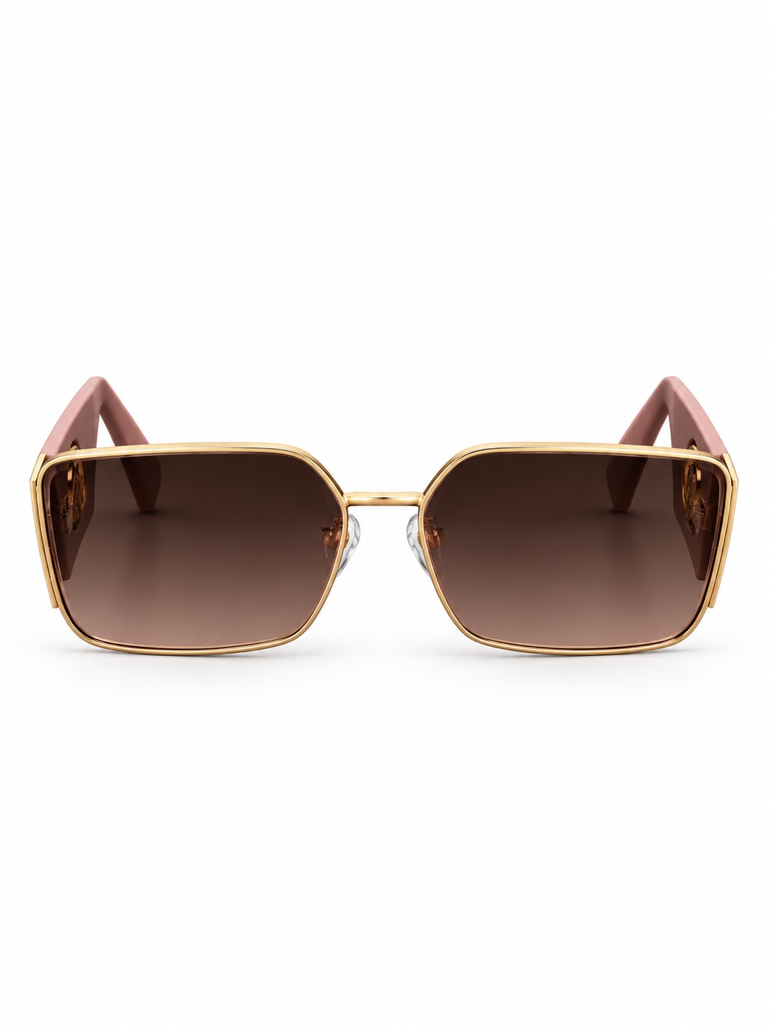 BURBERRY GOLD RECTANGULAR PINK TEMPLE SUNGLASSES