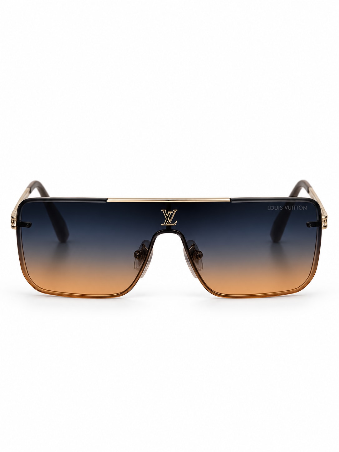 LOUIS VUITTON BLUE-AMBER GRADIENT GOLD-BAR SHIELD SUNGLASSES