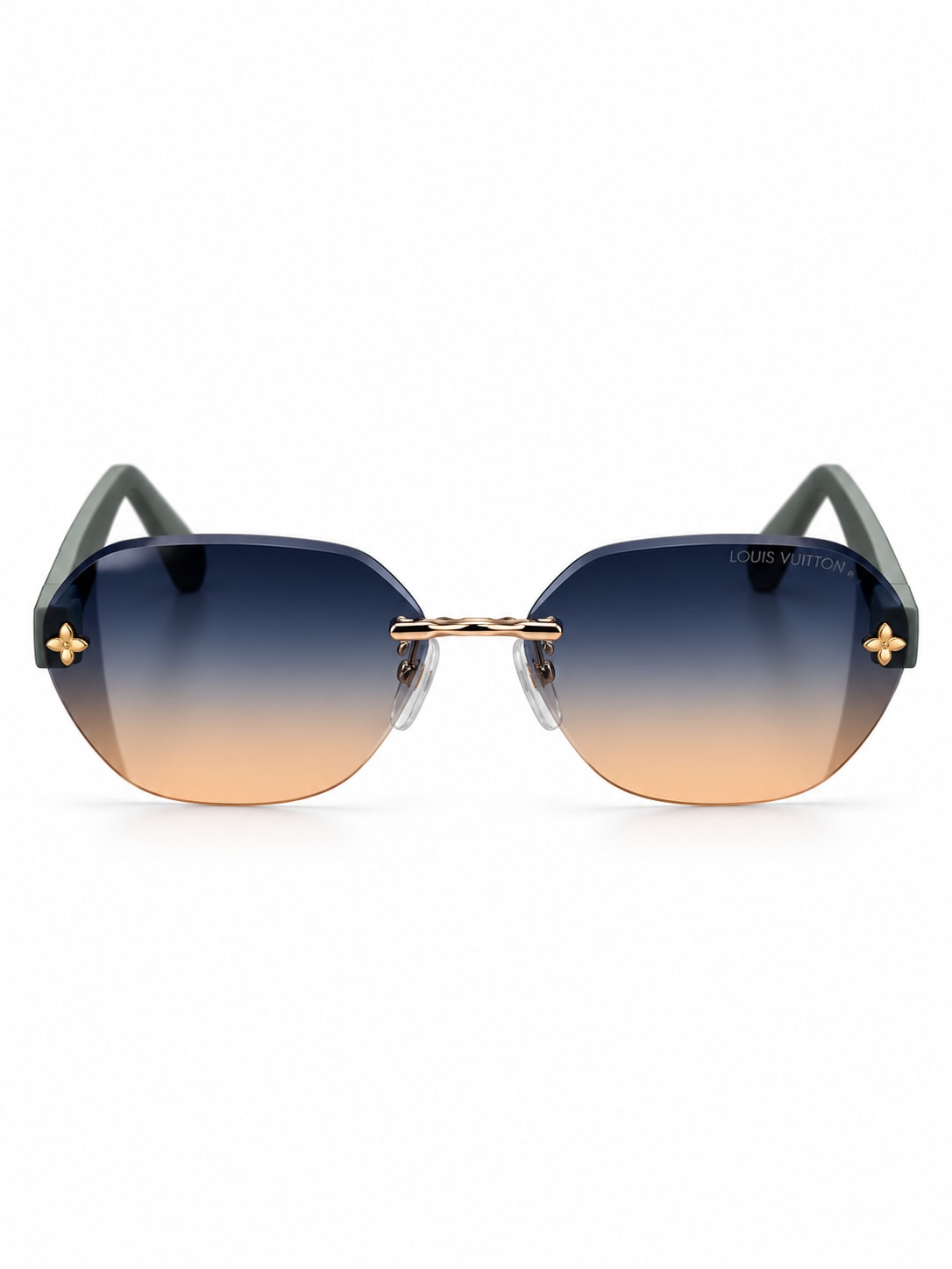 LOUIS VUITTON BLUE-AMBER RIMLESS GREEN-TEMPLE SUNGLASSES