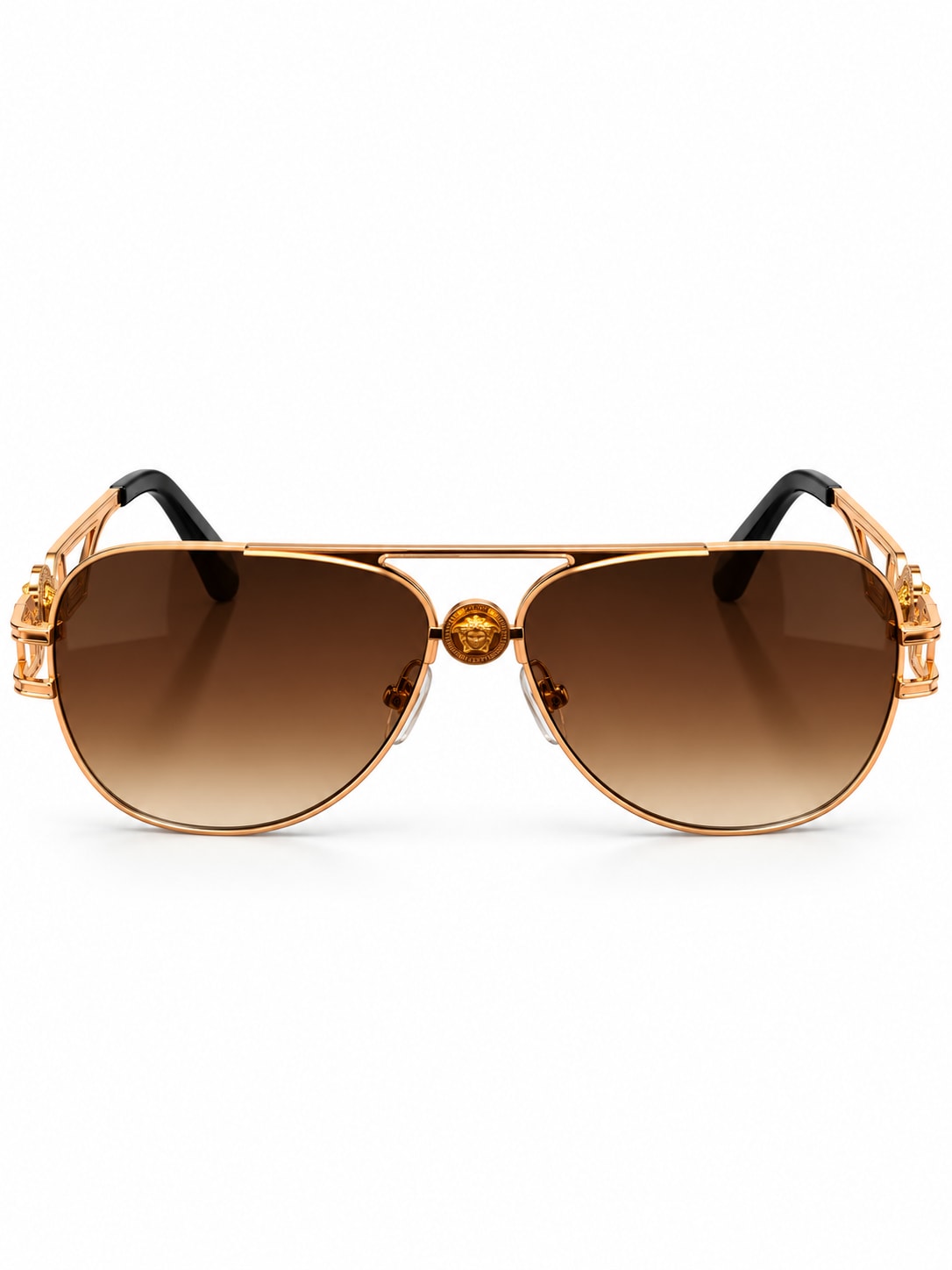 VERSACE BROWN GOLD DOUBLE-BRIDGE AVIATOR SUNGLASSES