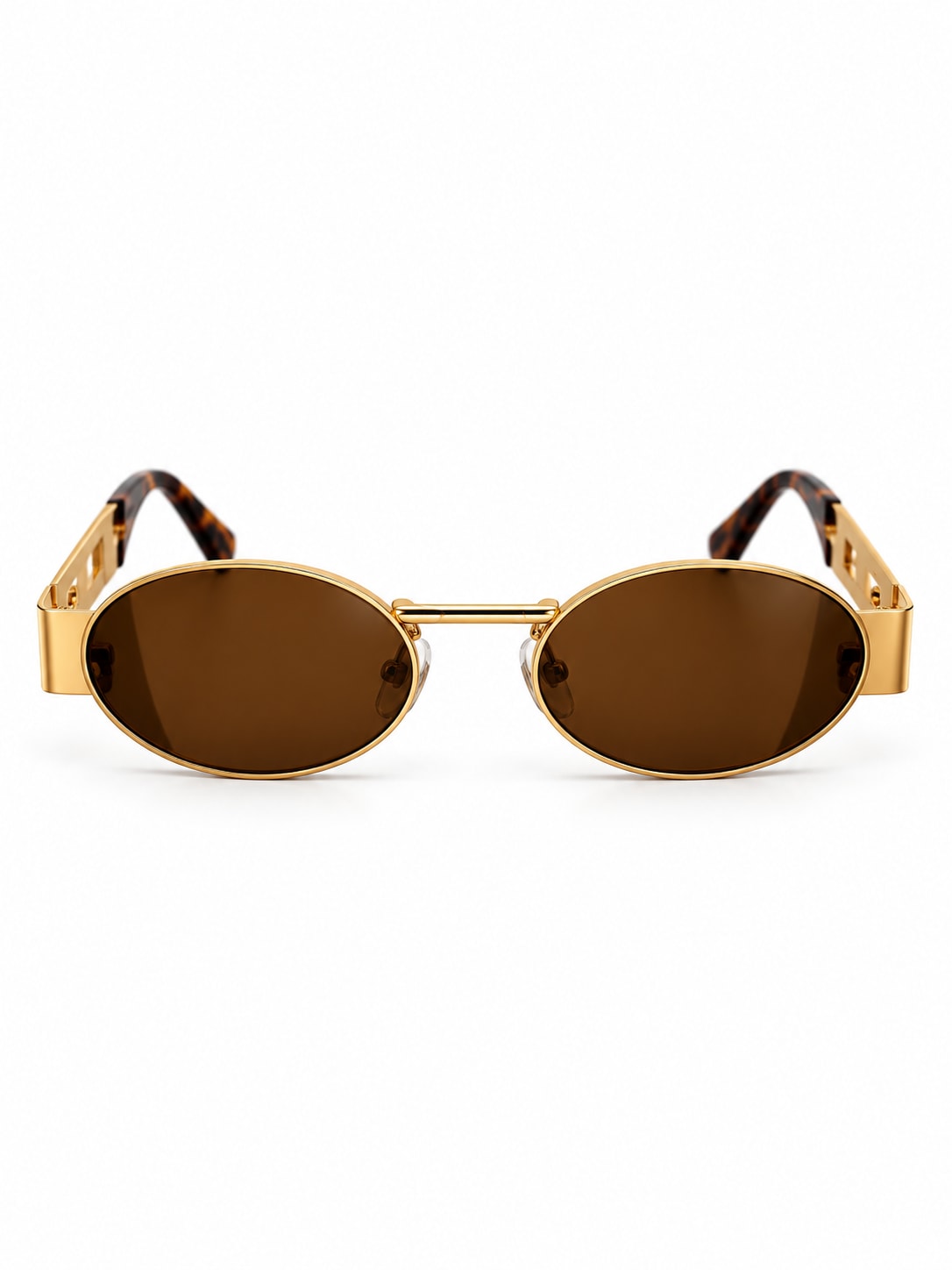 VERSACE AMBER GOLD OVAL TORTOISESHELL-TEMPLE SUNGLASSES