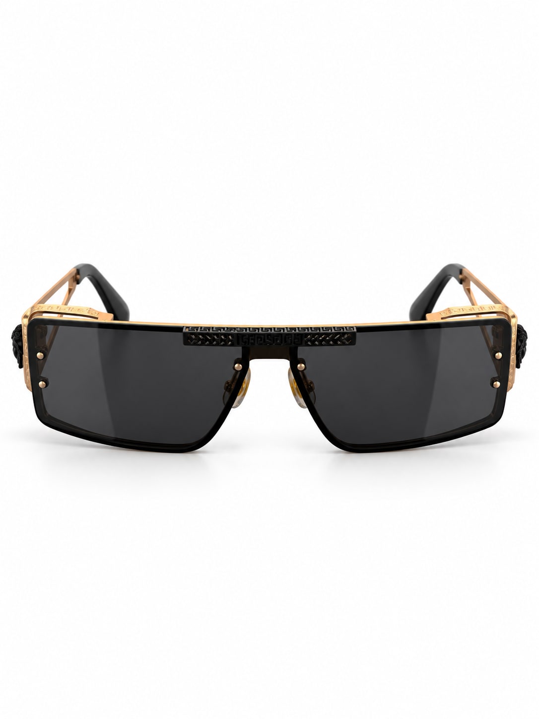 VERSACE BLACK GOLD RECTANGULAR SUNGLASSES