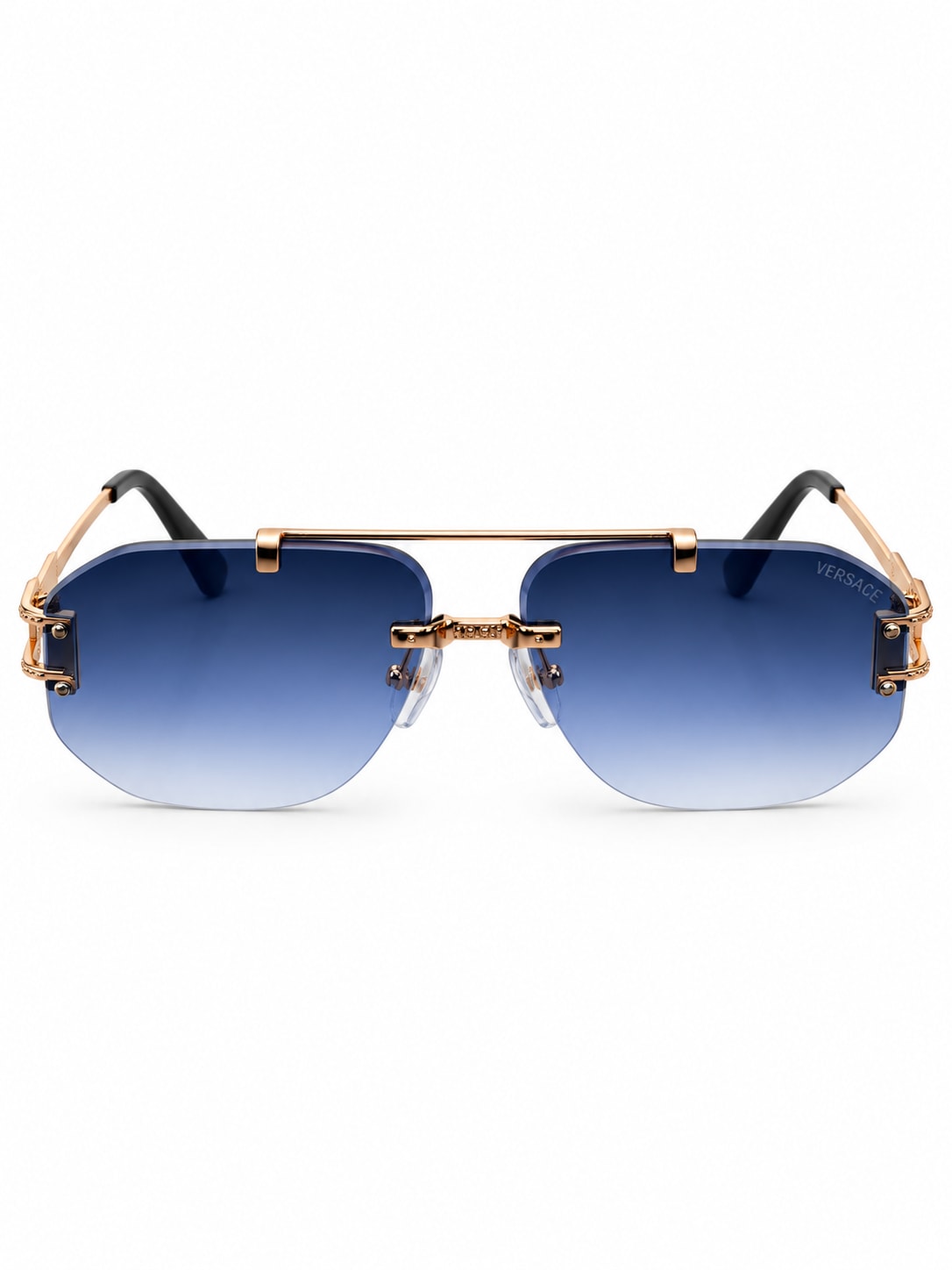 VERSACE VE2275 RIMLESS SQUARE SUNGLASSES (BLUE / GOLD)