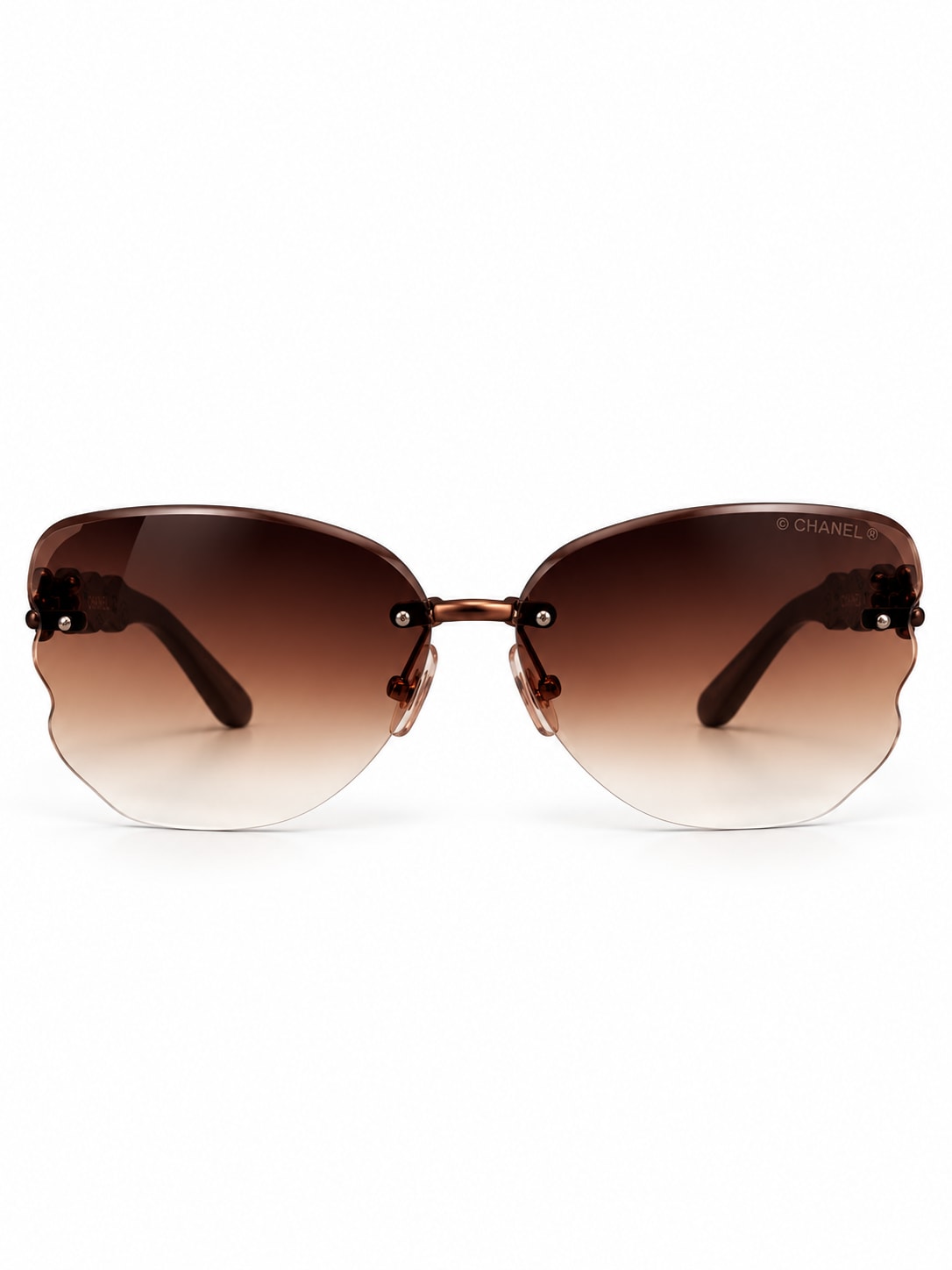 CHANEL BROWN RIMLESS WOOD-TEMPLE SUNGLASSES