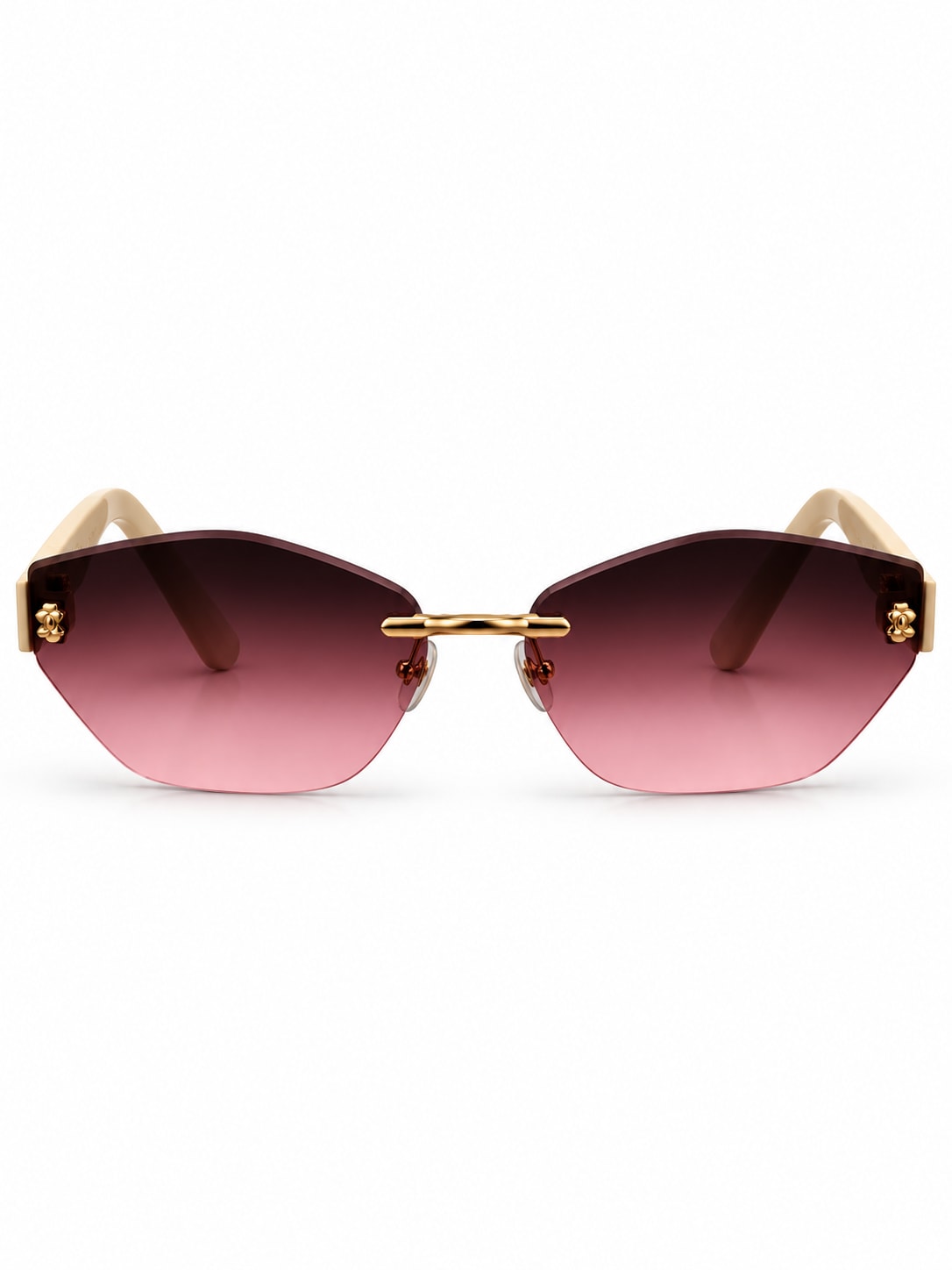 CHANEL ROSE GRADIENT CREAM-TEMPLE RIMLESS SUNGLASSES
