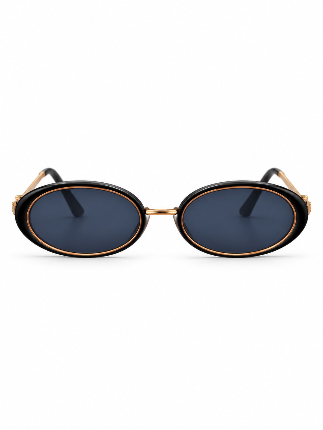 CHANEL BLACK OVAL GOLD-TEMPLE SUNGLASSES