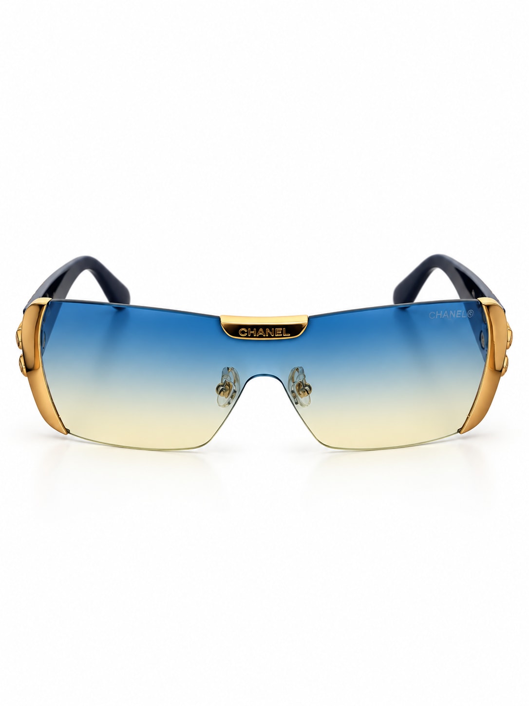 Gold Letter-Temple Shield Sunglasses