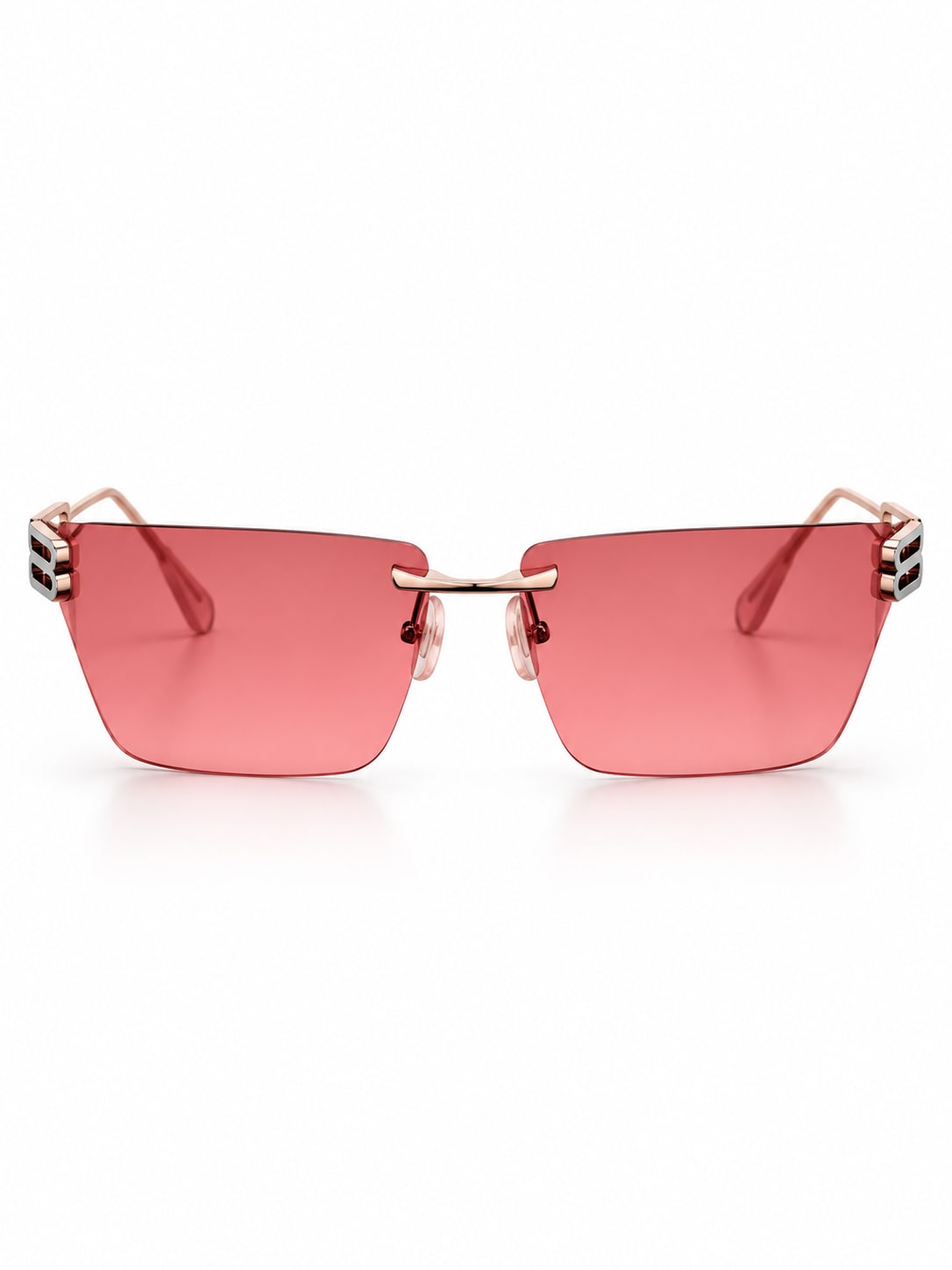 BALENCIAGA BB-LOGO RIMLESS RECTANGULAR SUNGLASSES (ROSE)