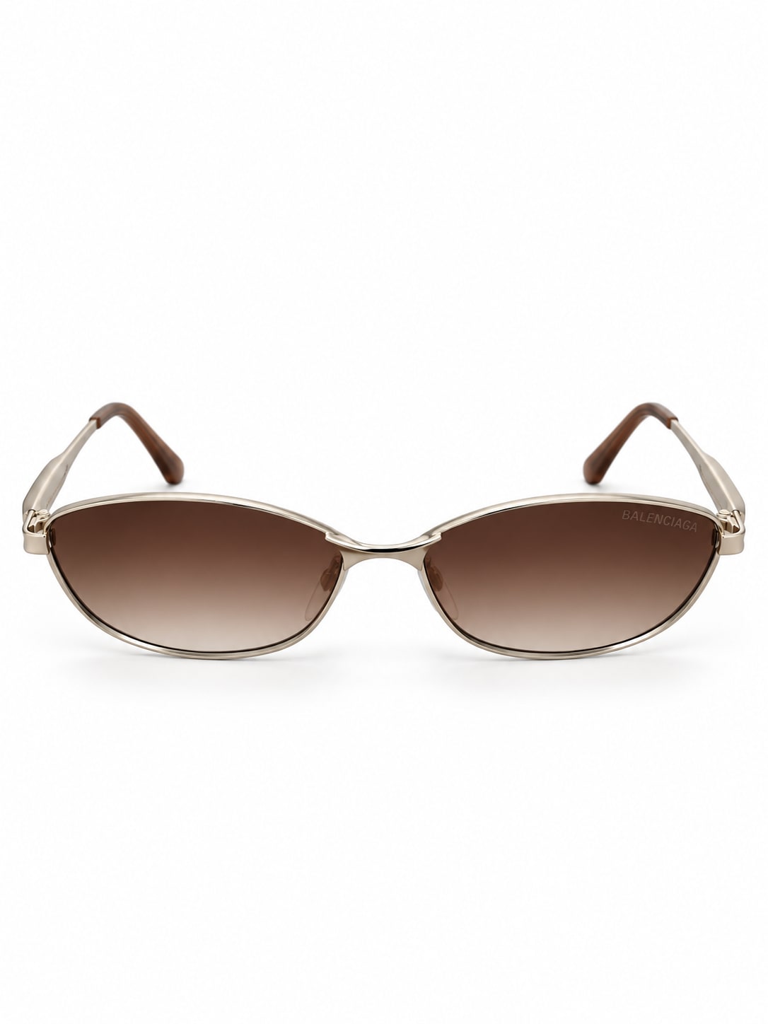 BALENCIAGA OVAL METAL-FRAME SUNGLASSES (BROWN GRADIENT)