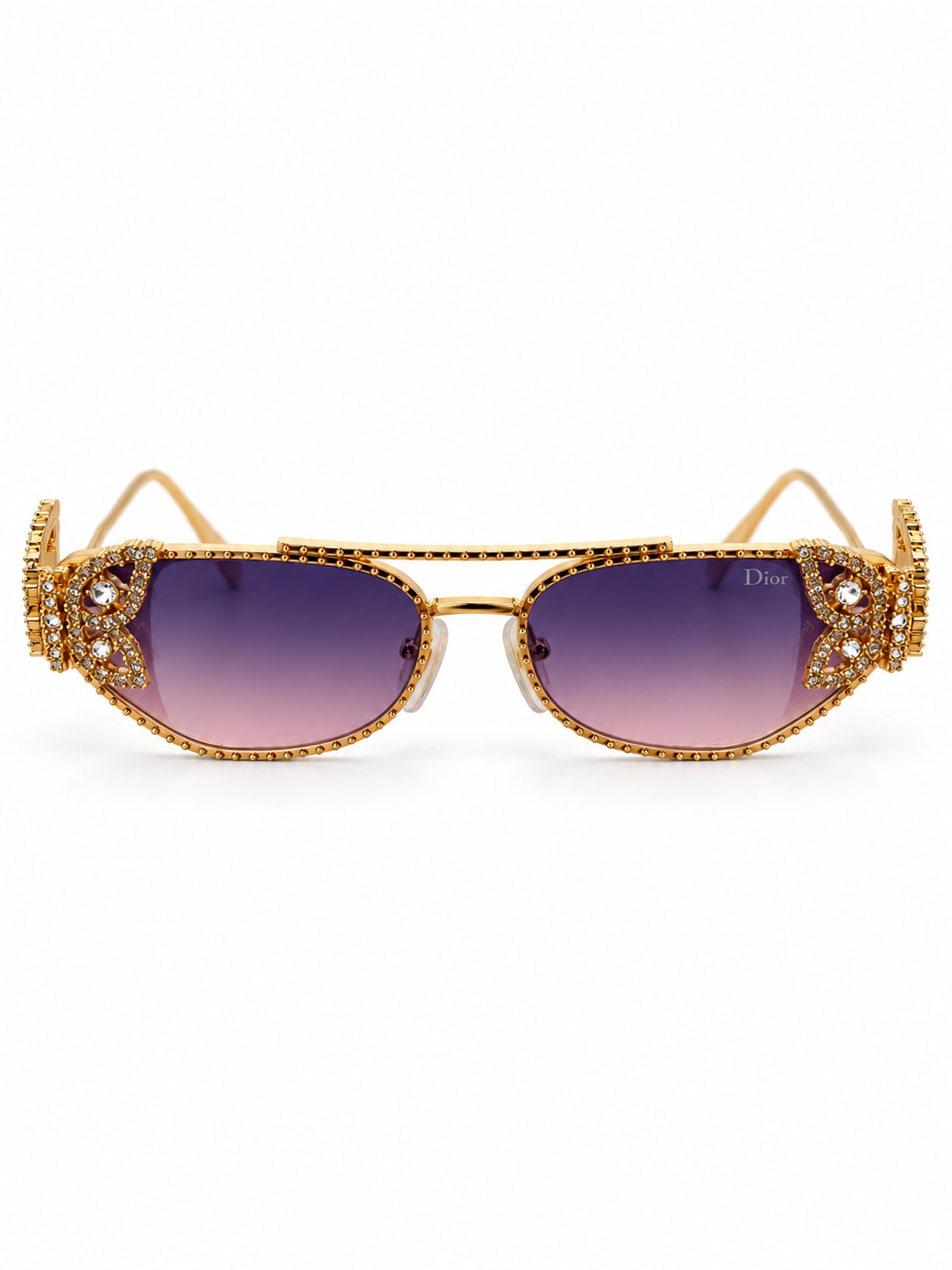 DIOR DIORFANTASTICA B1U BUTTERFLY-CRYSTAL AVIATOR SUNGLASSES (GOLD / PURPLE)