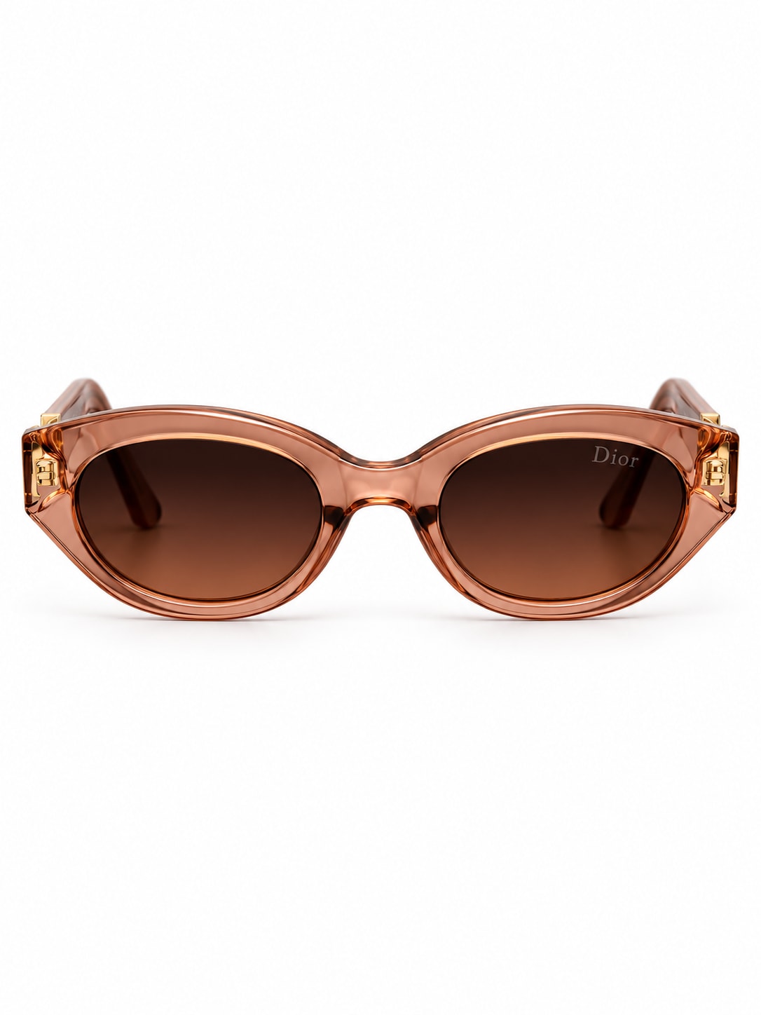 DIOR GOLD-LOGO OVAL SUNGLASSES (AMBER / NUDE)