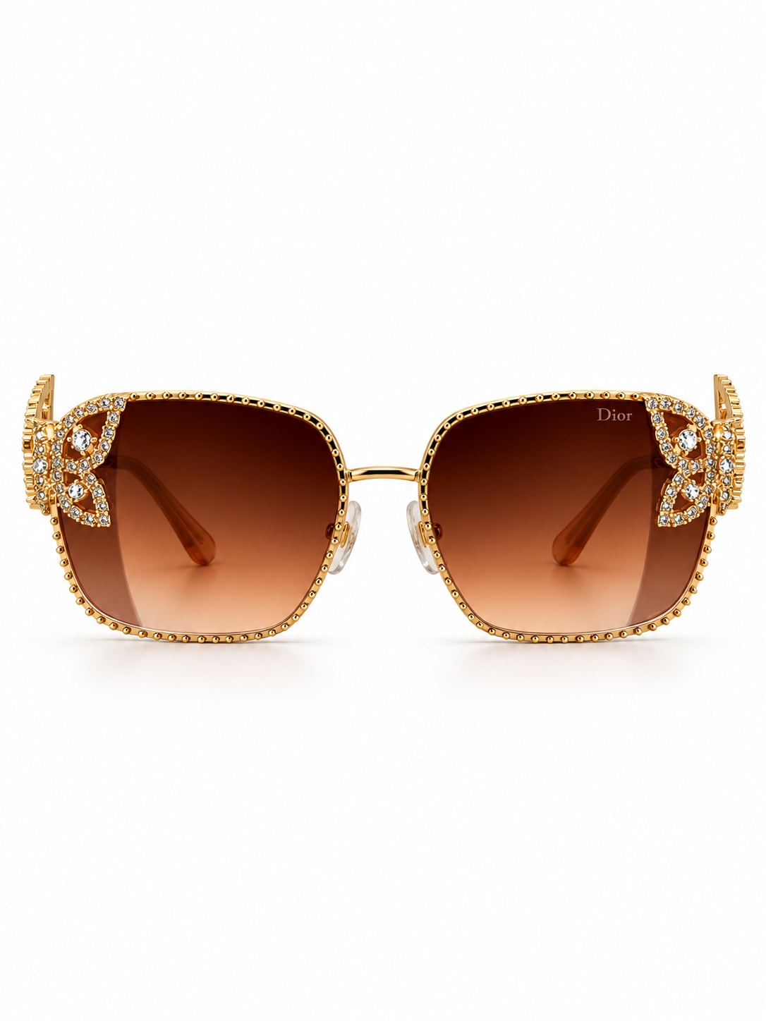 DIOR BROWN GRADIENT GOLD CRYSTAL BUTTERFLY SQUARE SUNGLASSES