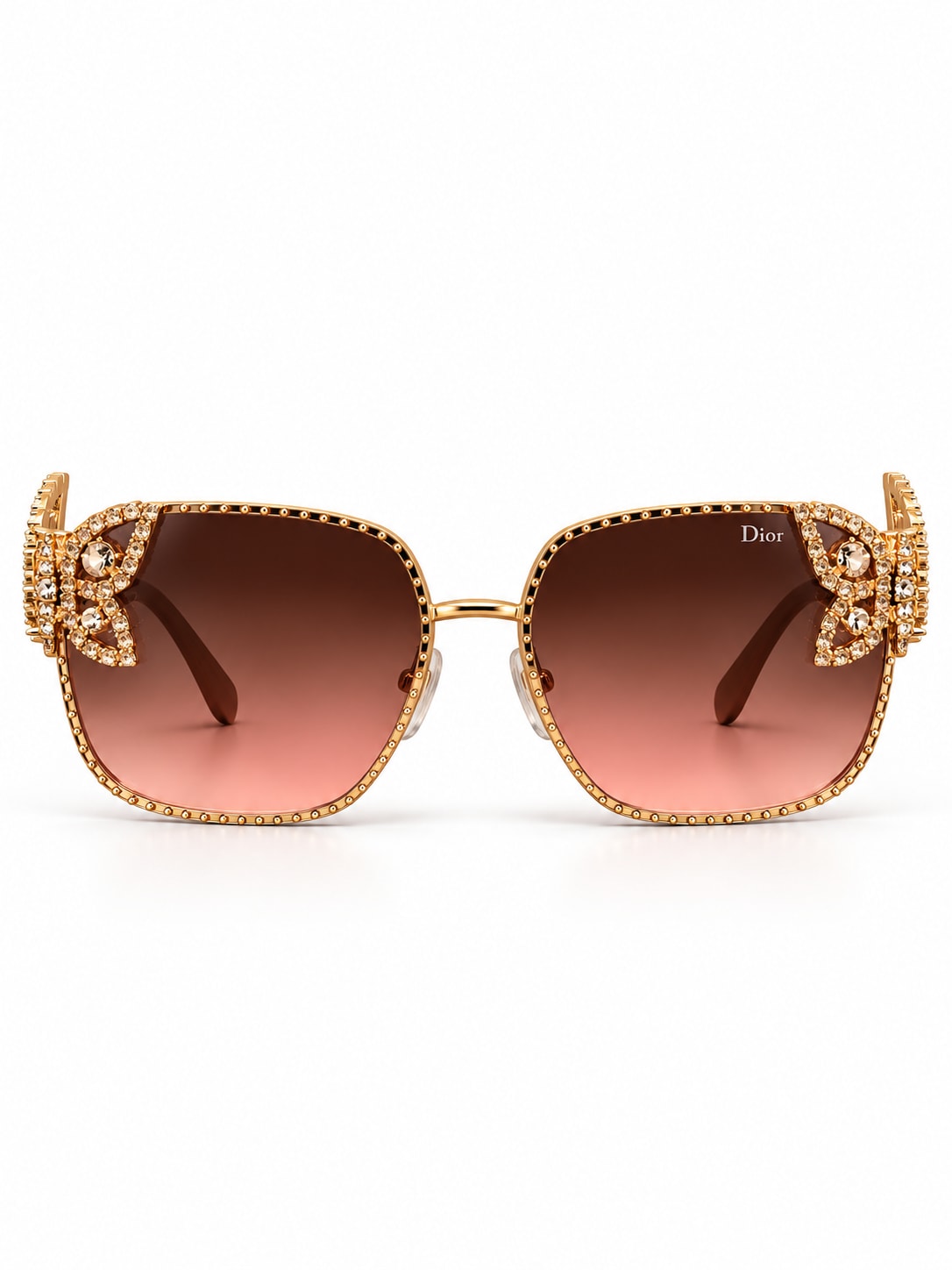 DIOR PINK GRADIENT GOLD CRYSTAL BUTTERFLY SQUARE SUNGLASSES