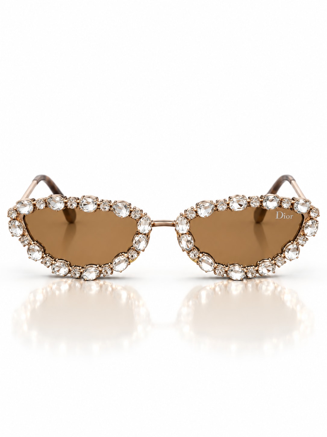 DIOR BROWN SILVER CRYSTAL CAT-EYE SUNGLASSES