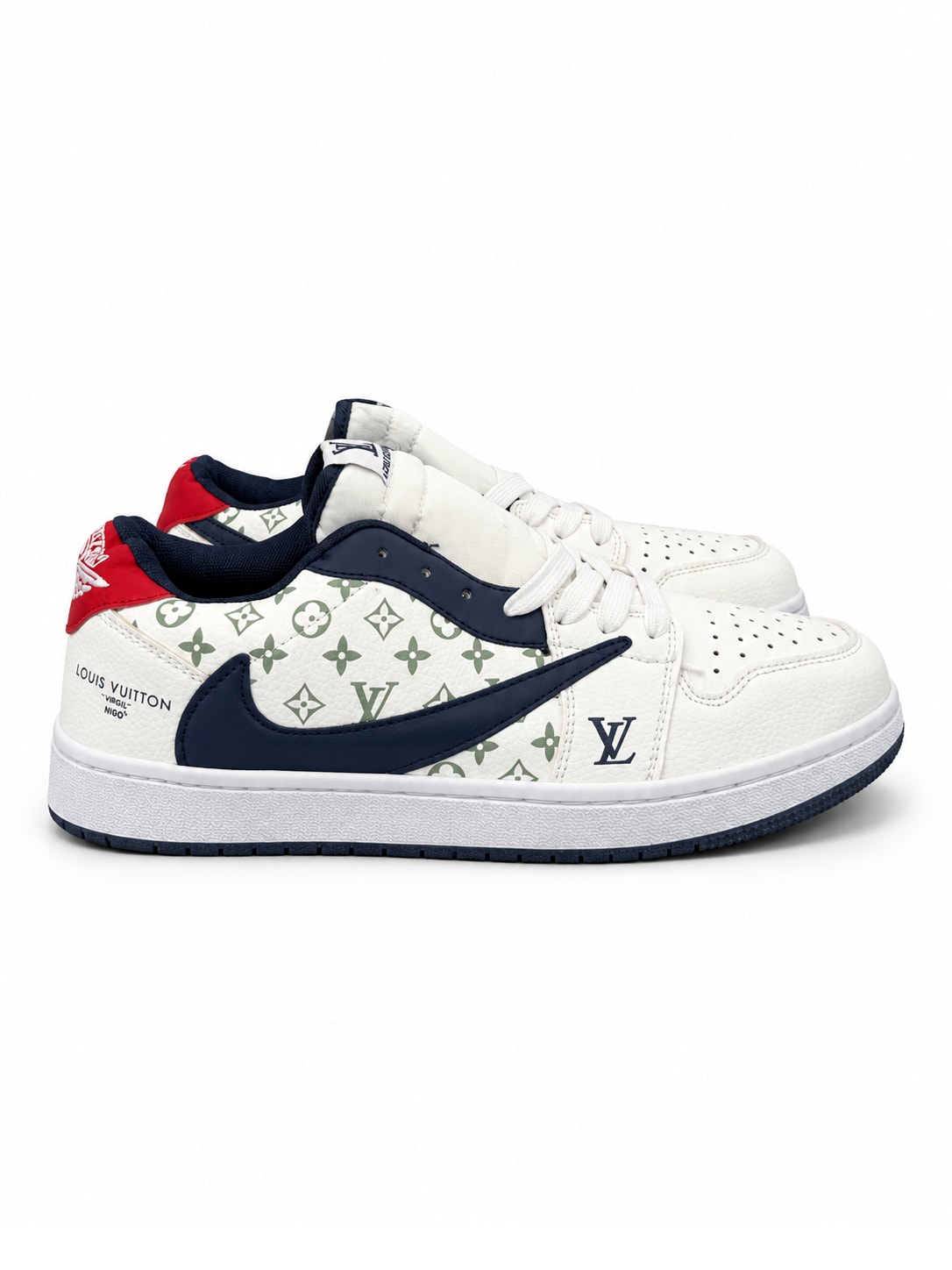 MONOGRAM LOW-TOP SNEAKERS — WHITE / NAVY