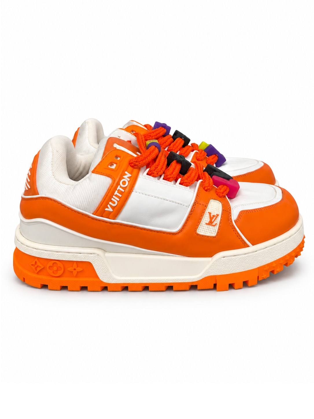 LOUIS VUITTON LV TRAINER SNEAKER — ORANGE / WHITE
