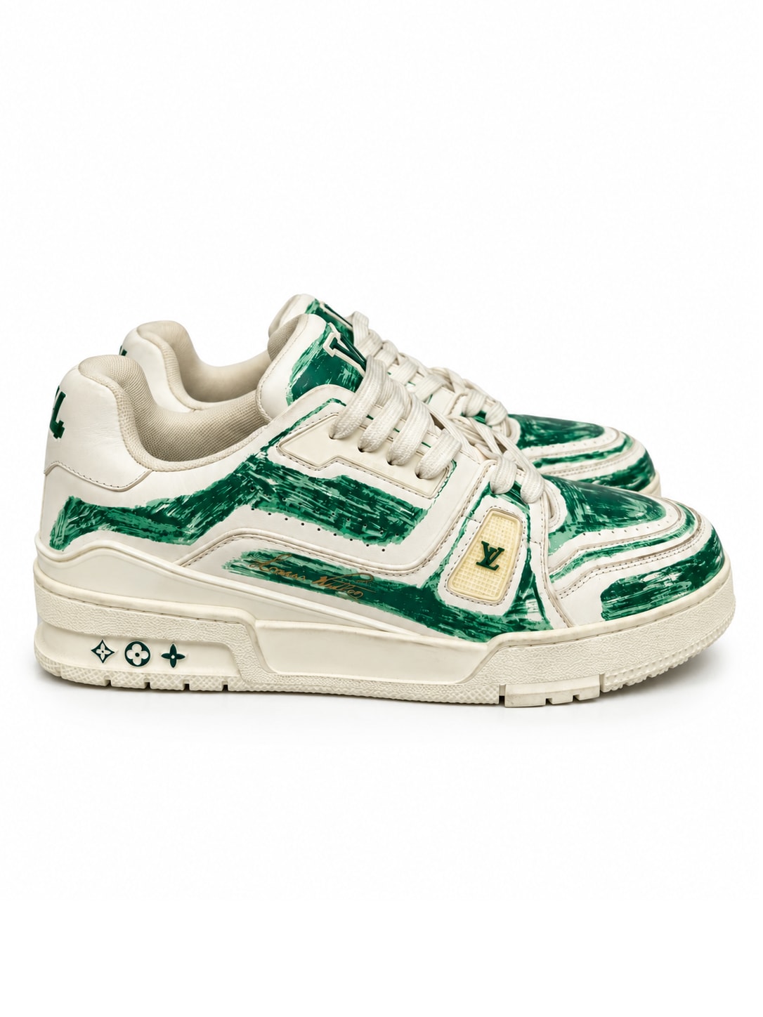 LOUIS VUITTON LV TRAINER SNEAKER — GREEN / WHITE