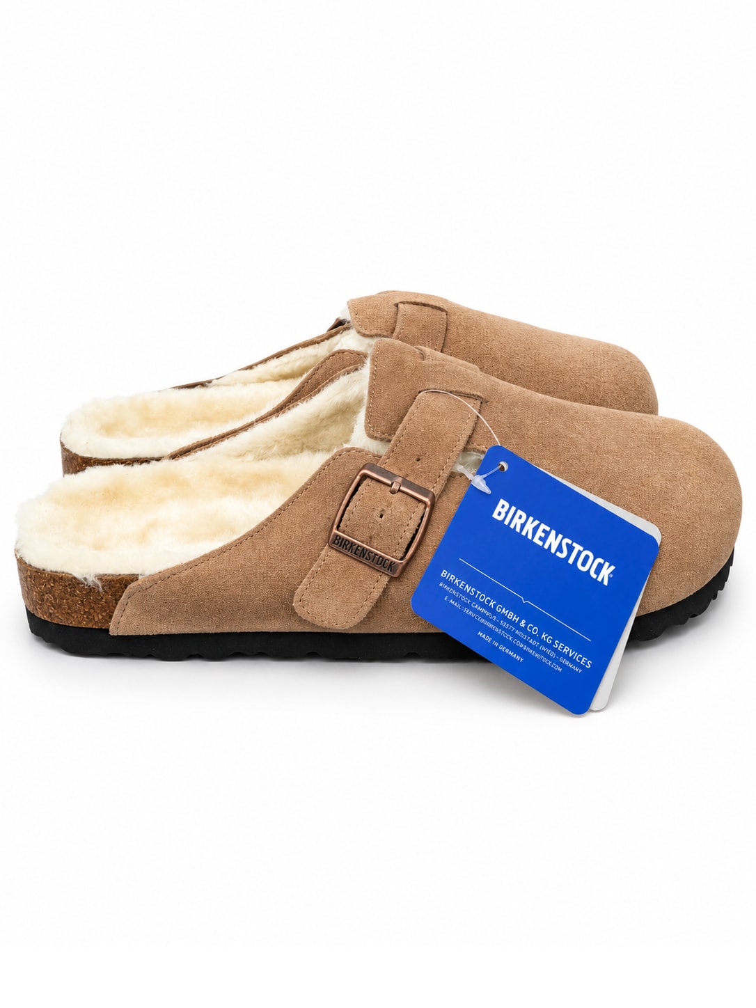 BIRKENSTOCK BOSTON SHEARLING SUEDE LEATHER — TAN