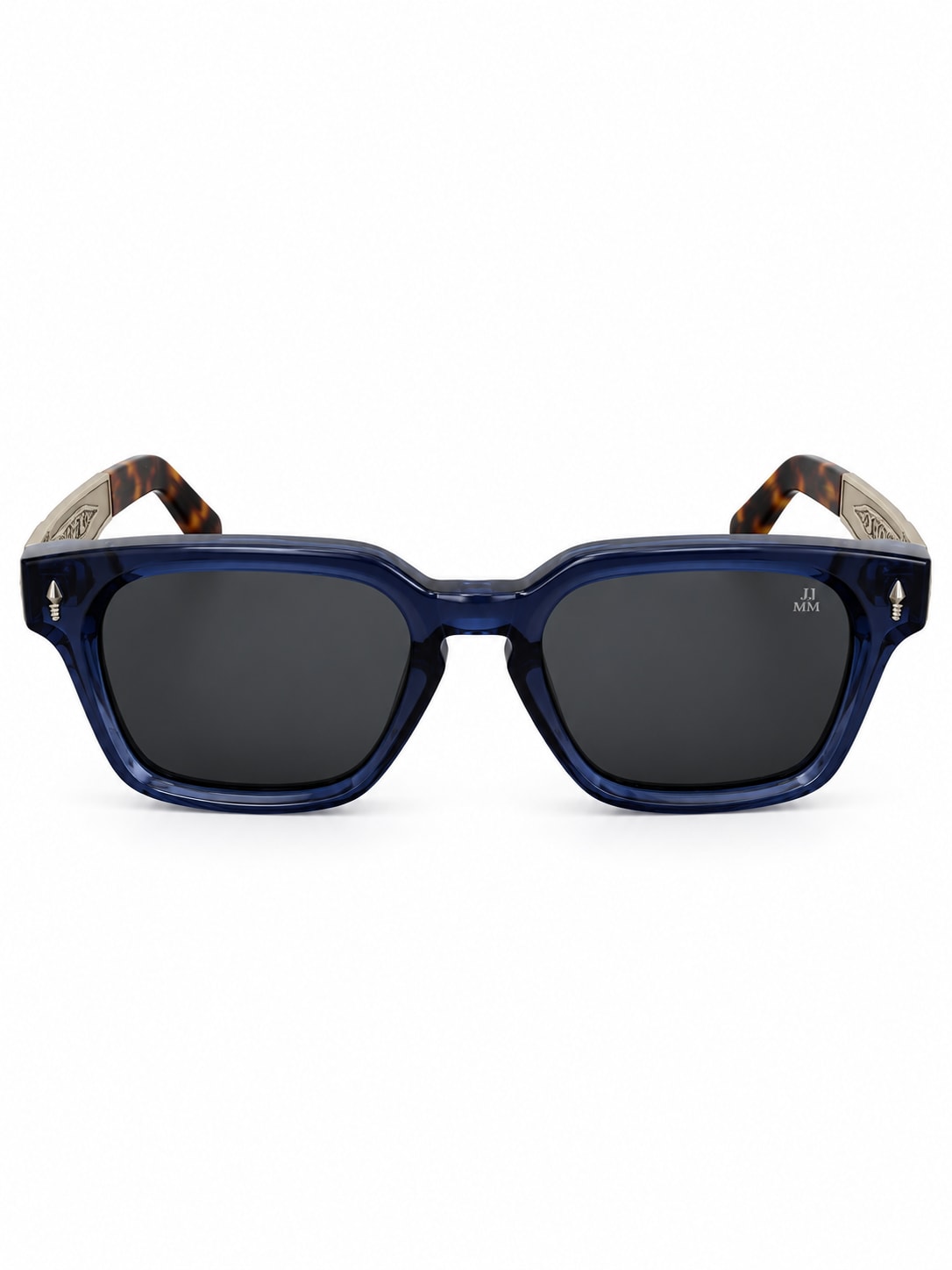 BLUE CRYSTAL SQUARE SUNGLASSES WITH ENGRAVED SILVER TEMPLES