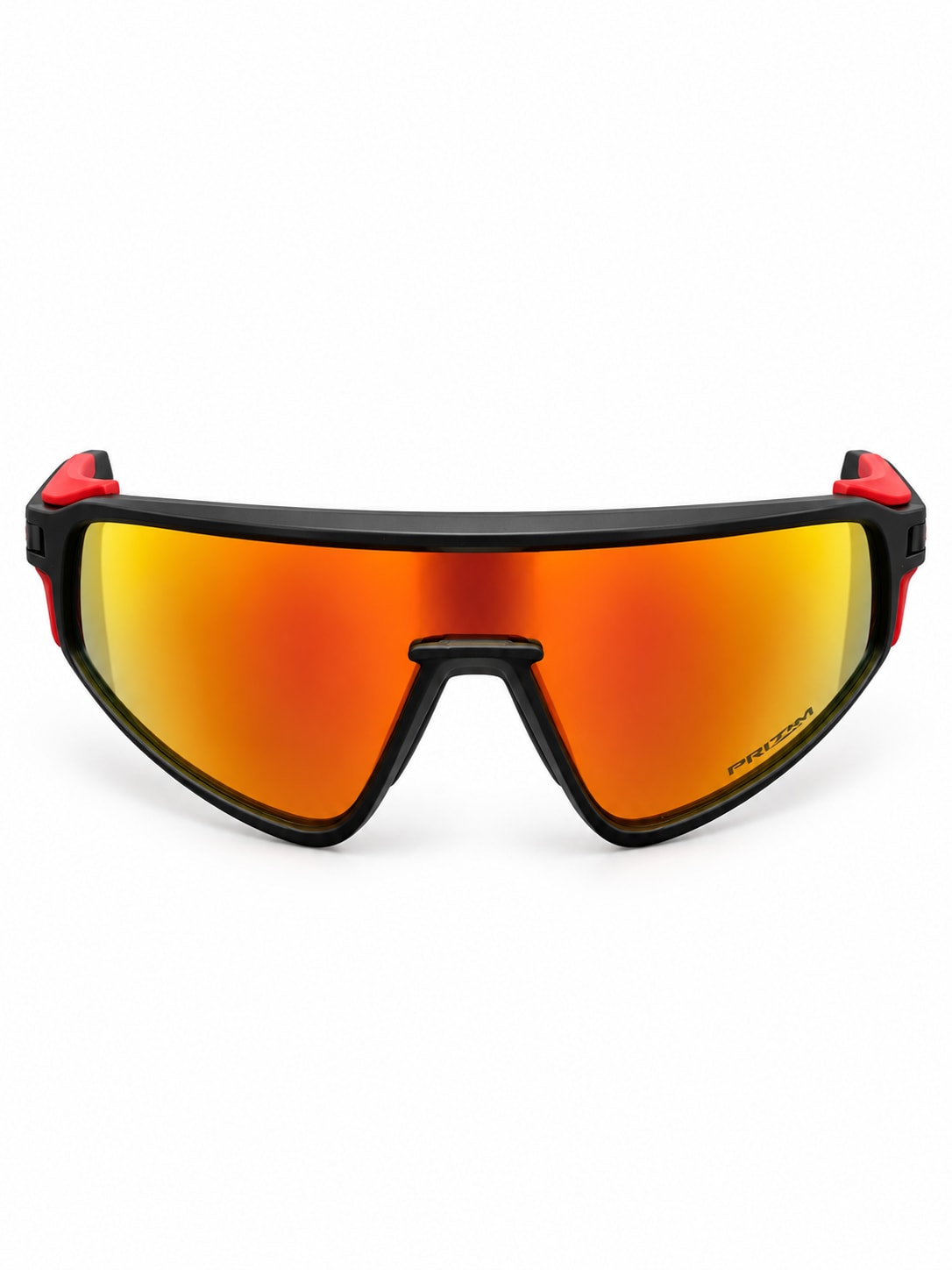BLACK RED ORANGE MIRROR SPORTS SHIELD SUNGLASSES