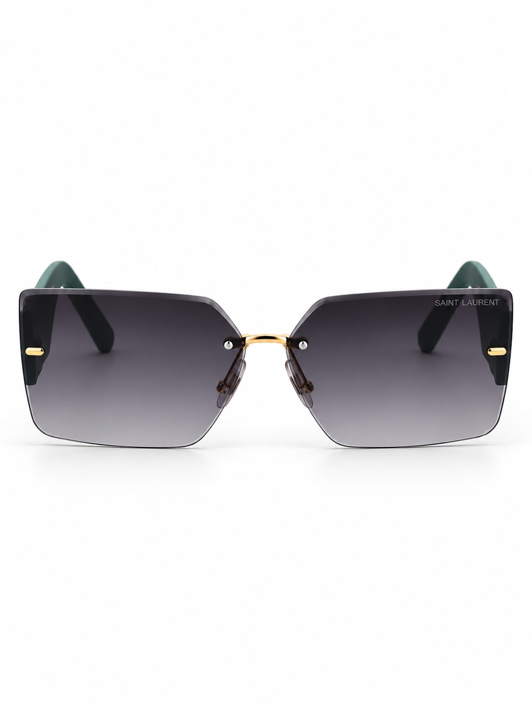 SAINT LAURENT GREEN TEMPLE GEOMETRIC RIMLESS SUNGLASSES