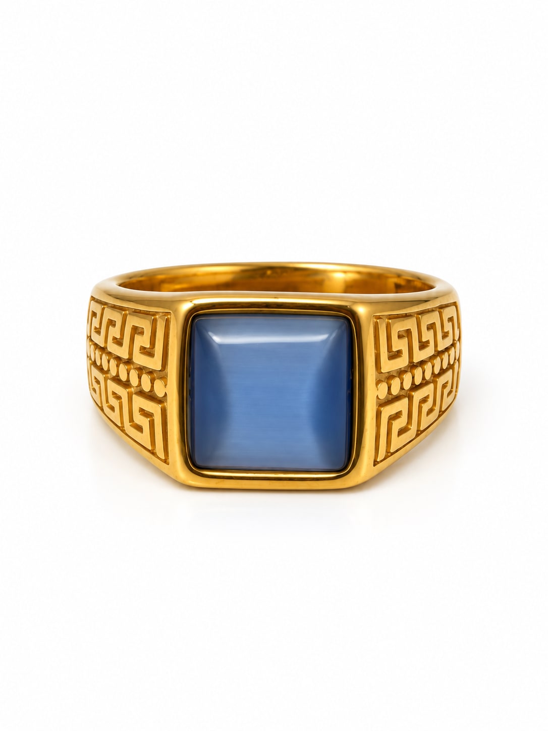 BLUE SQUARE STONE GREEK-KEY SIGNET RING