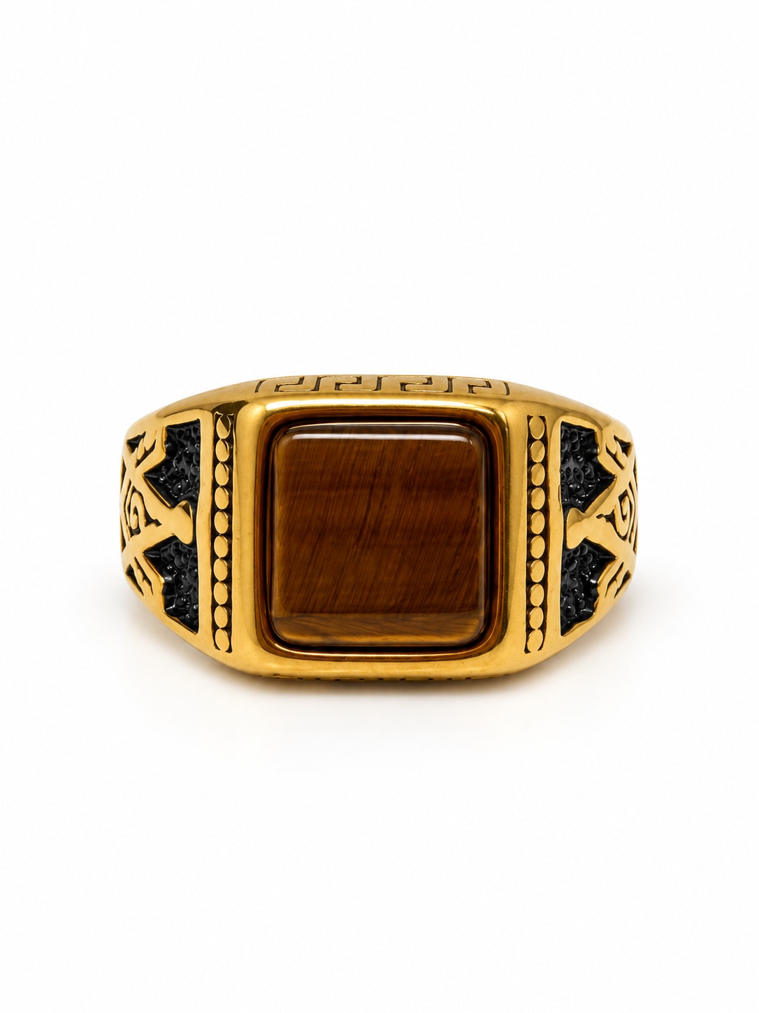 BROWN SQUARE STONE ORNATE SIGNET RING