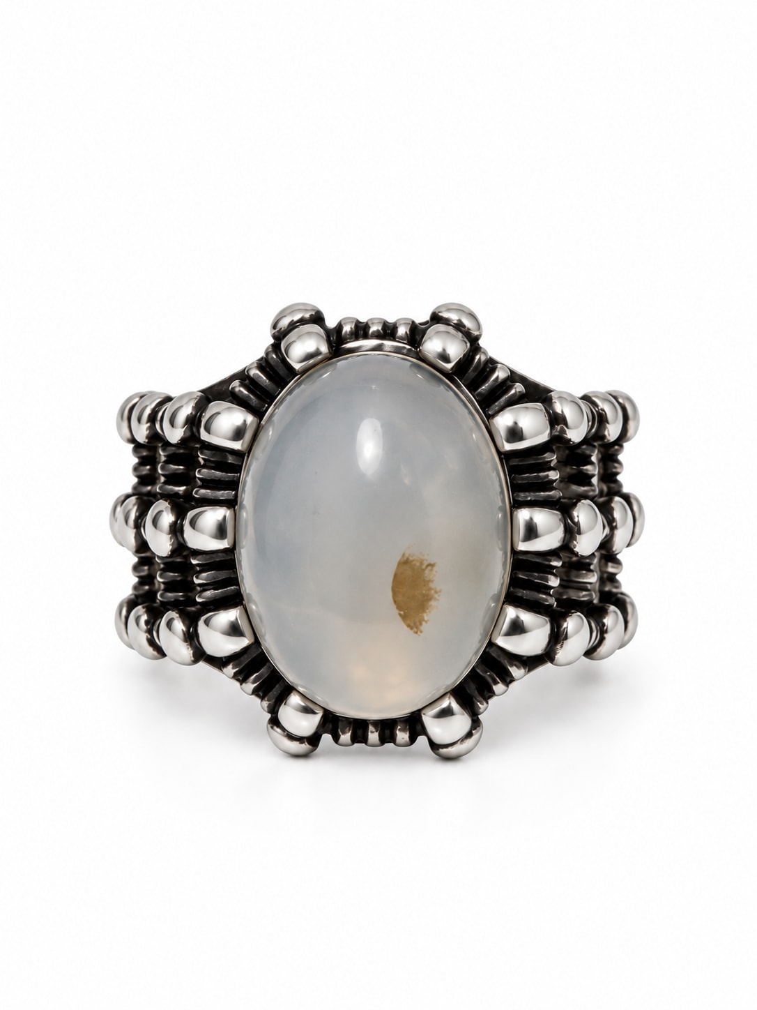 WHITE OVAL STONE ORNATE SIGNET RING