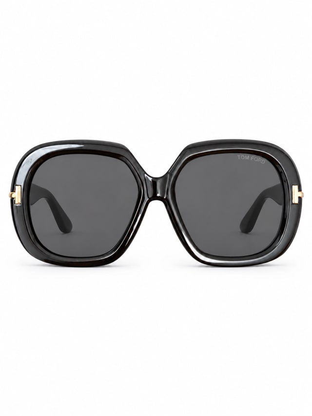TOM FORD BLACK OVERSIZED SQUARE SUNGLASSES WITH GOLD T HINGES