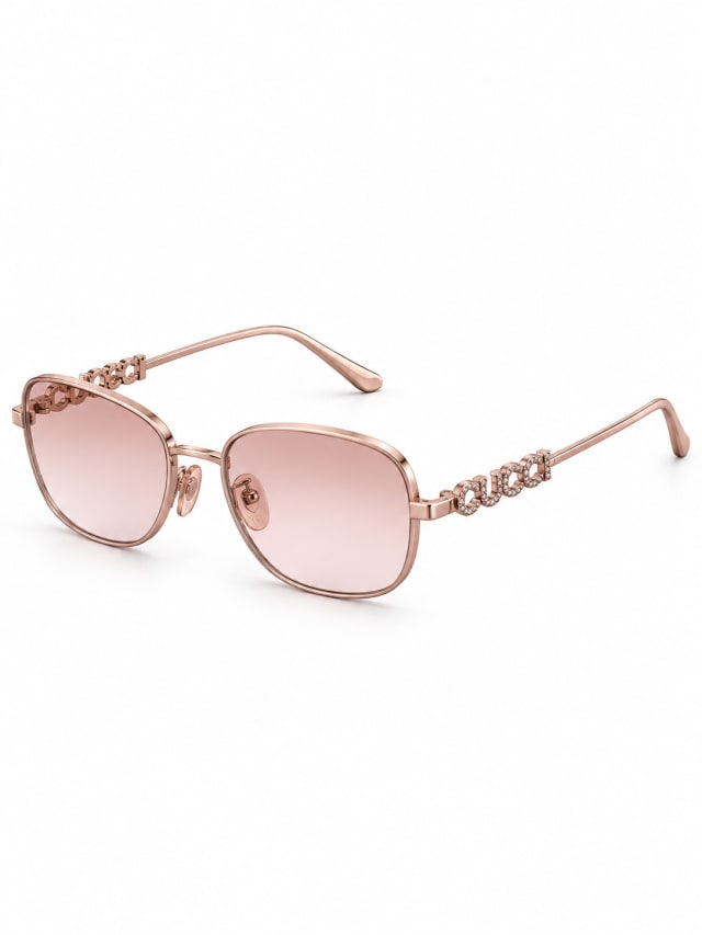 ROSE PINK OVAL CHAIN TEMPLE SUNGLASSES