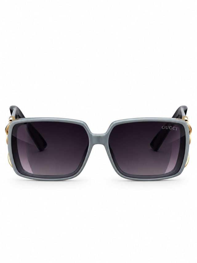 GUCCI CLEAR BLUE SQUARE CHAIN TEMPLE SUNGLASSES