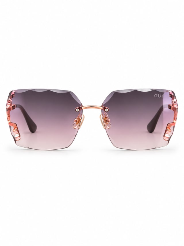GUCCI PINK OCTAGON SCALLOPED RIMLESS SUNGLASSES