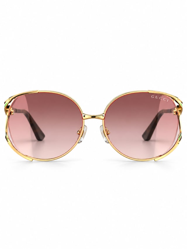 GUCCI GOLD PINK OVAL STRIPED TEMPLE SUNGLASSES