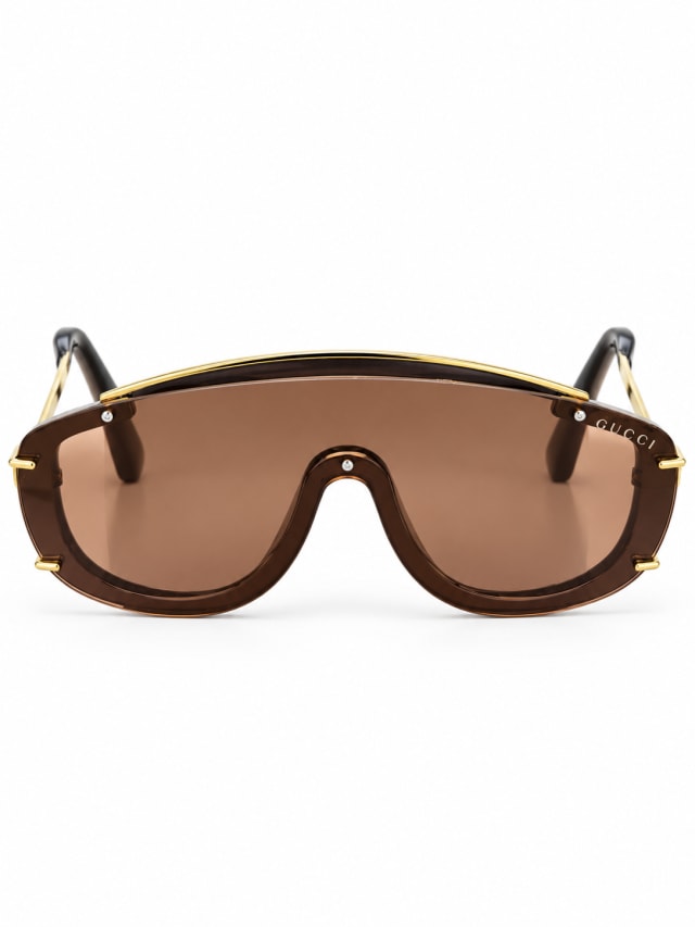 GUCCI GOLD BROWN AVIATOR SHIELD SUNGLASSES