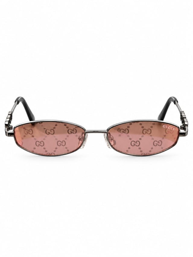 GUCCI SILVER PINK MONOGRAM OVAL SUNGLASSES