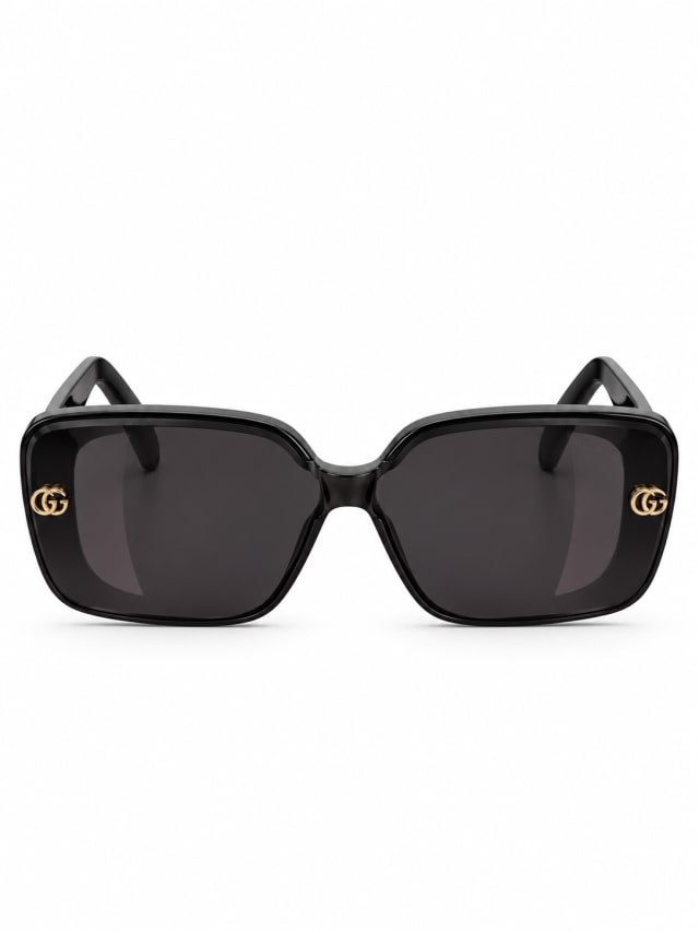 GUCCI BLACK SQUARE STRIPED TEMPLE SUNGLASSES